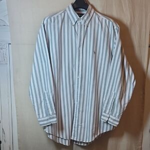 Ralph Lauren Green and White Striped Oxford Shirt